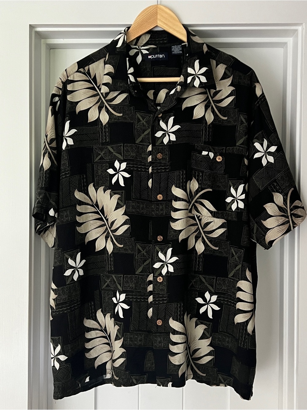 Puritan Black & Tan Floral Hawaiian Button-Down Shirt